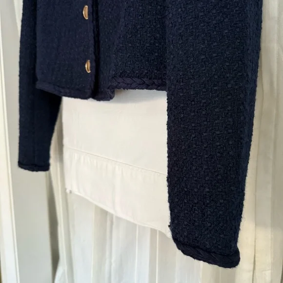 Aqua Navy Blazer Women’s Medium Tweed Jacket Gold Button Classic Chic - Picture 5 of 11
